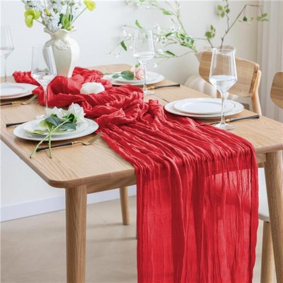3PCS Fall Table Runner Cheesecloth 10FT Red Boho Gauze Fabric Rustic - Picture 6 of 7